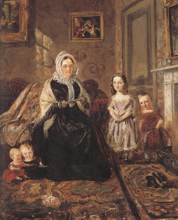 william holman hunt,o.m.,r.w.s Group Portrait of Mrs Davies,of Wormbridge Court,Hereford with Four of her Clark (mk37) Spain oil painting art